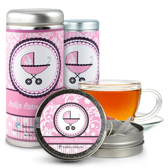 Girl Baby Carriage Tea Tin Party Favors